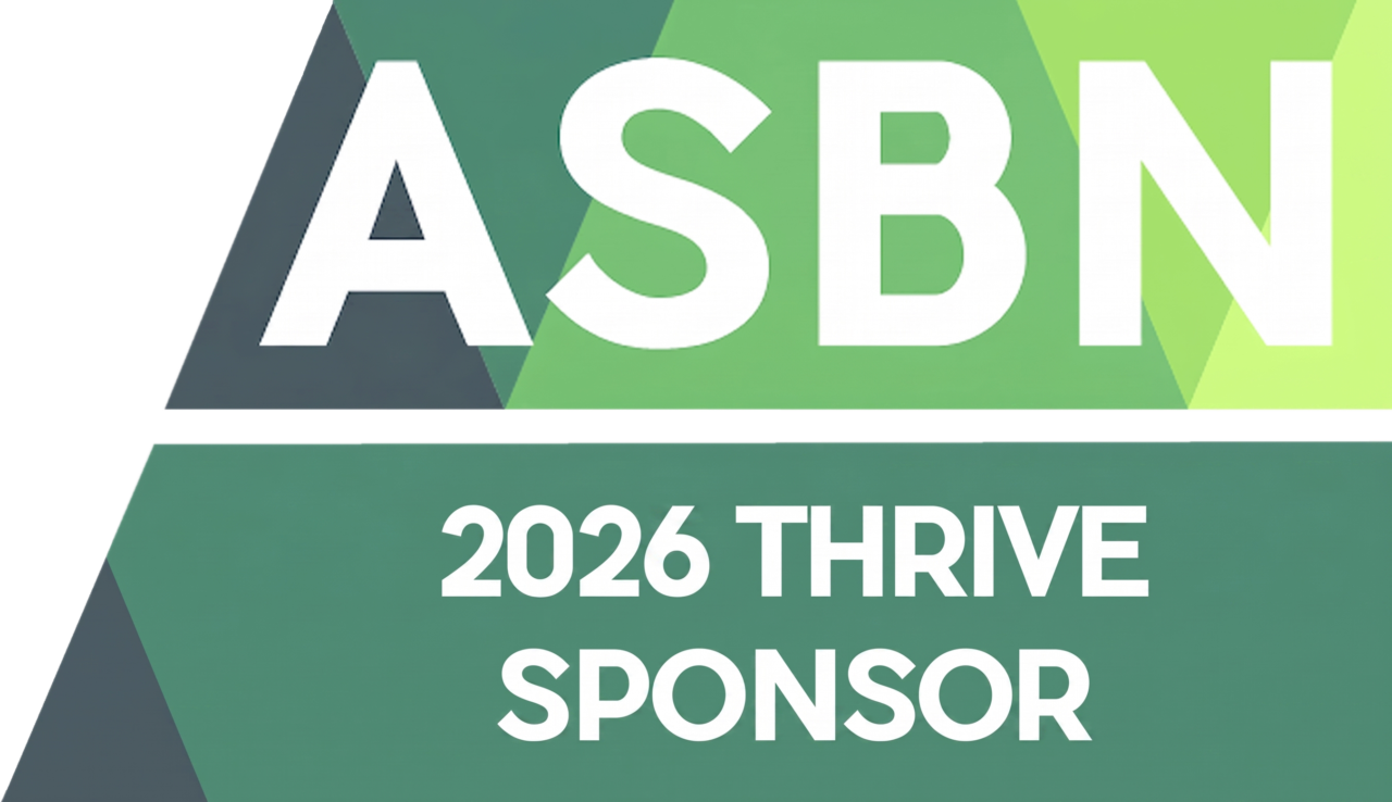 ASBN 2026 Thrive sponsor badge with green and white design.