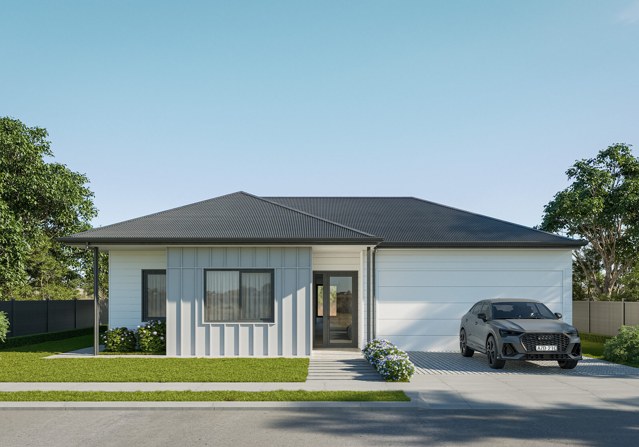 Contemporary single-story family home with sleek design and spacious yard in Australia.